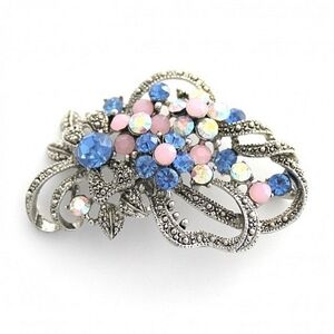 Blue bouquet crystal brooch pin in silver tone 🆕
